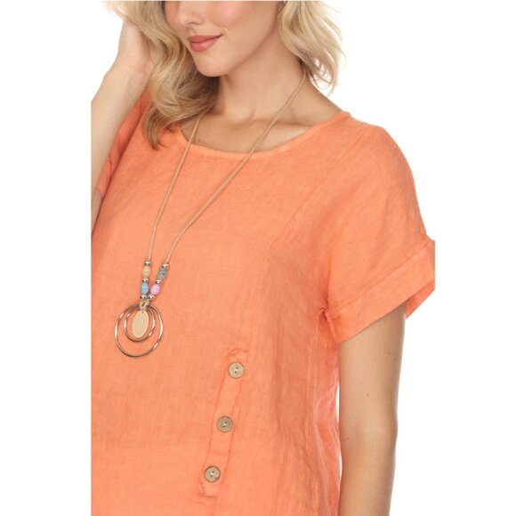 Coral Short Sleeves Top with Side Buttons - Picture 8 of 10